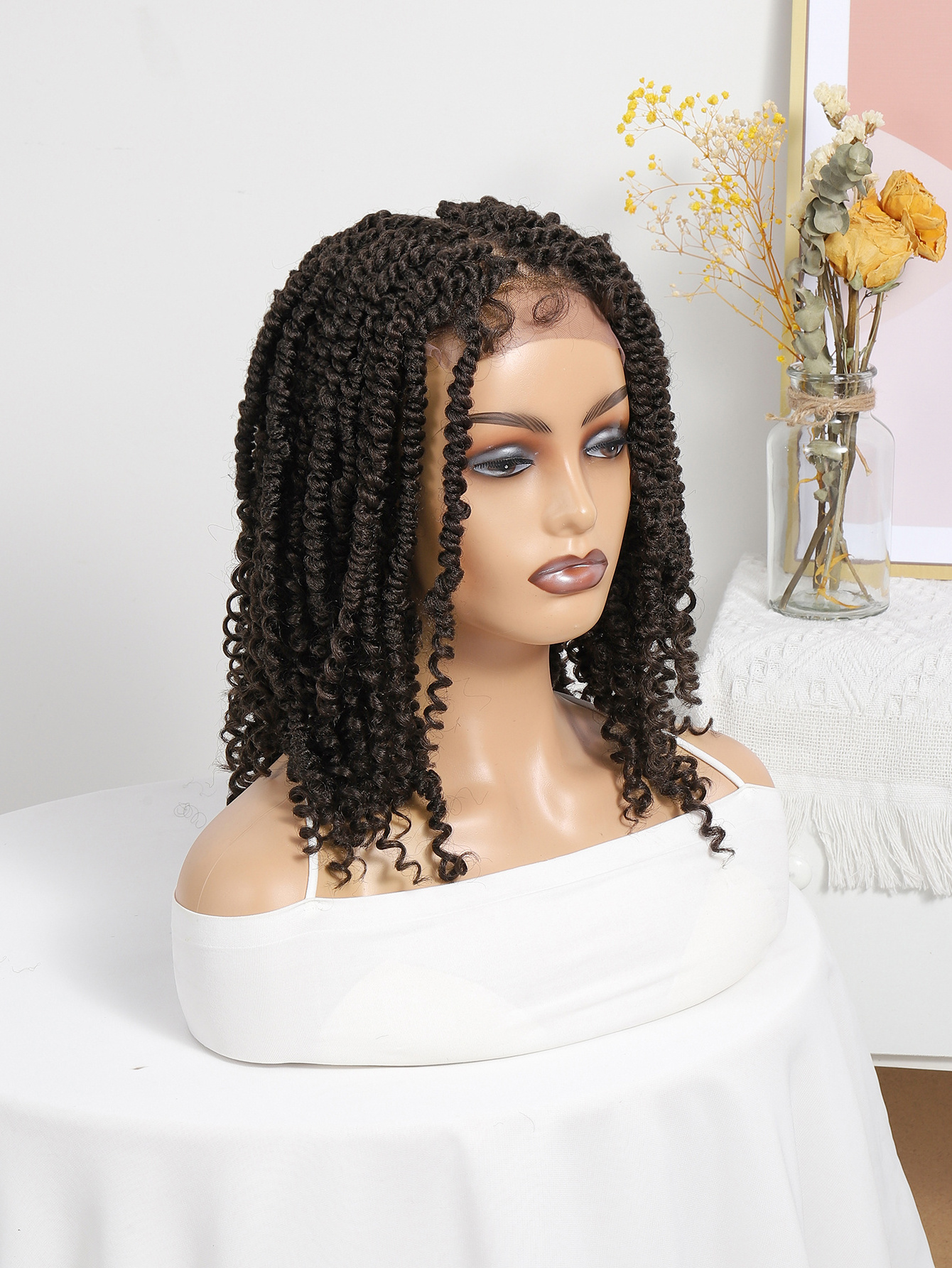 Short Braided Wigs for Black Women Black Short Dreadlock Wigs Afro Braids Curly Synthetic Hair Nu Faux Locs Wigs