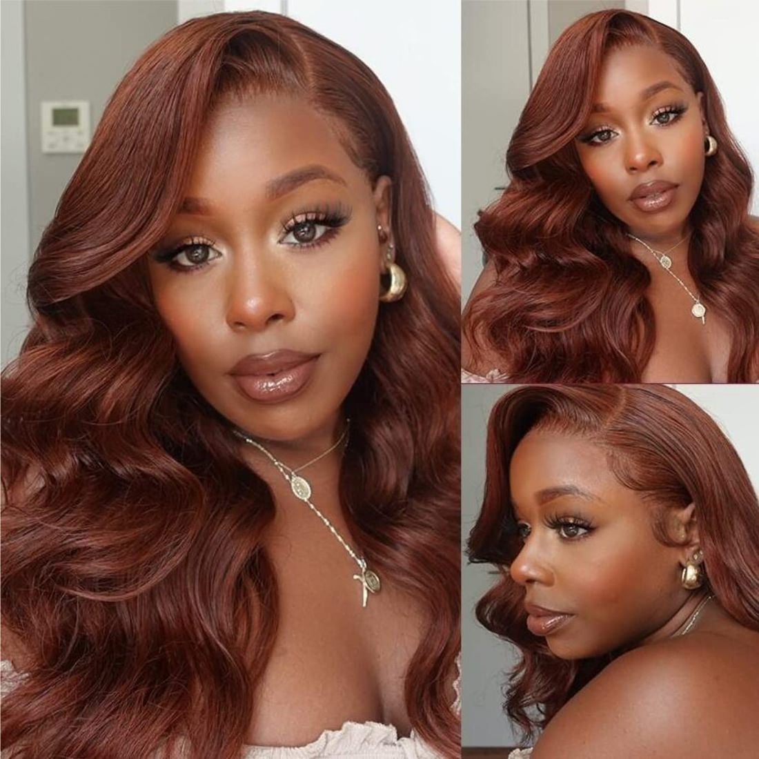 Reddish Brown Body Wave Human Hair Weave 3 Bundles Brown Copper Red Human Hair Wavy Weaves for Sew in Extensions