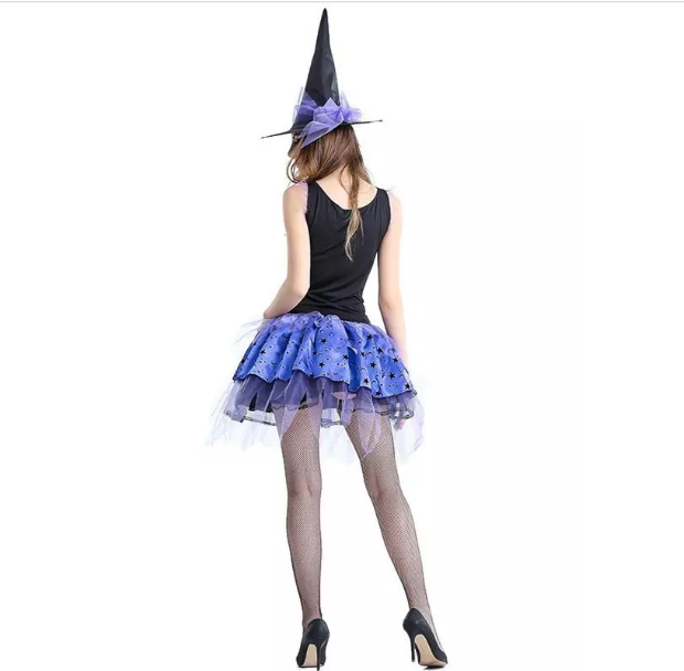 Purple Star Sexy Wicked Witch Women Halloween Fancy Dress Costume - UK 10