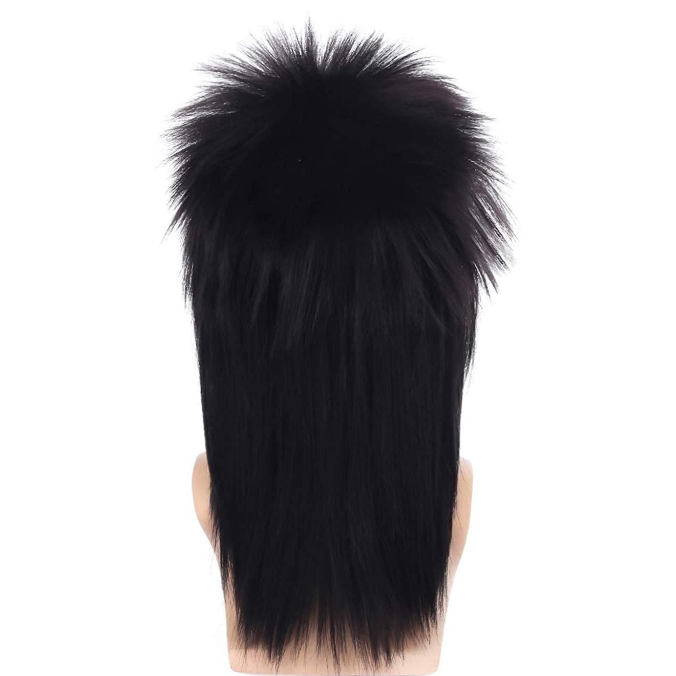 Mens Black Mullet Wig 80s Spiked Rocker Wig Halloween Costume Cosplay Punk Metal Male Hair Wig