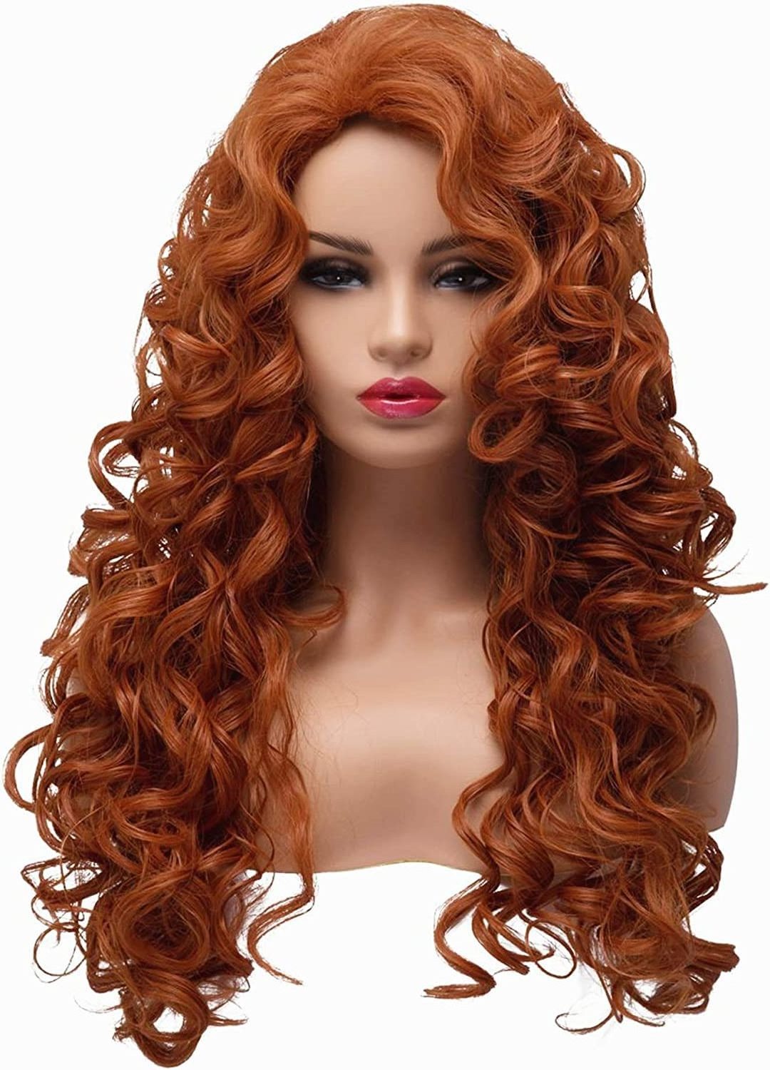 Long Fox Red Hair Curly Wavy Full Head Halloween Wigs for Women Cosplay Costume Party Hairpiece