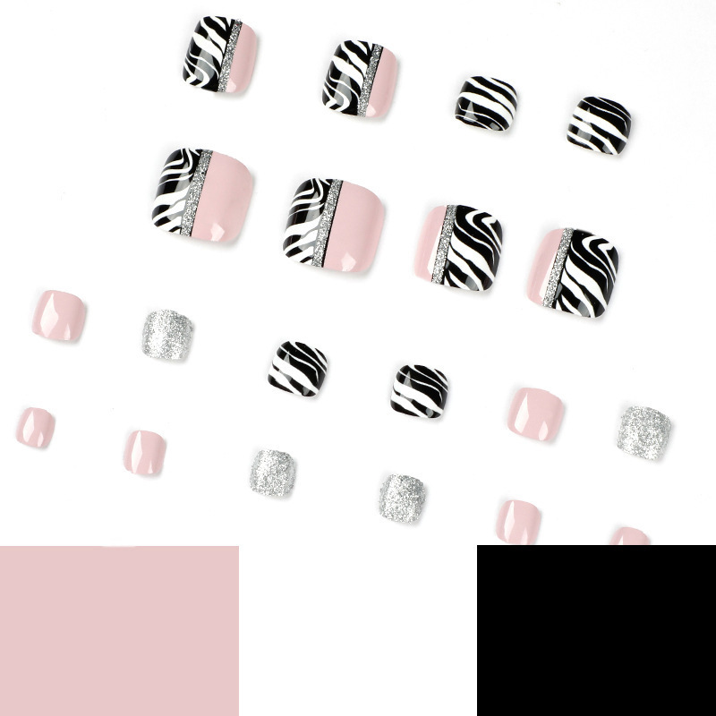 Hot Selling Wholesale 24PCS/Box Black White Lines Decorate Nail Tips Accessories Water Proof False Nails