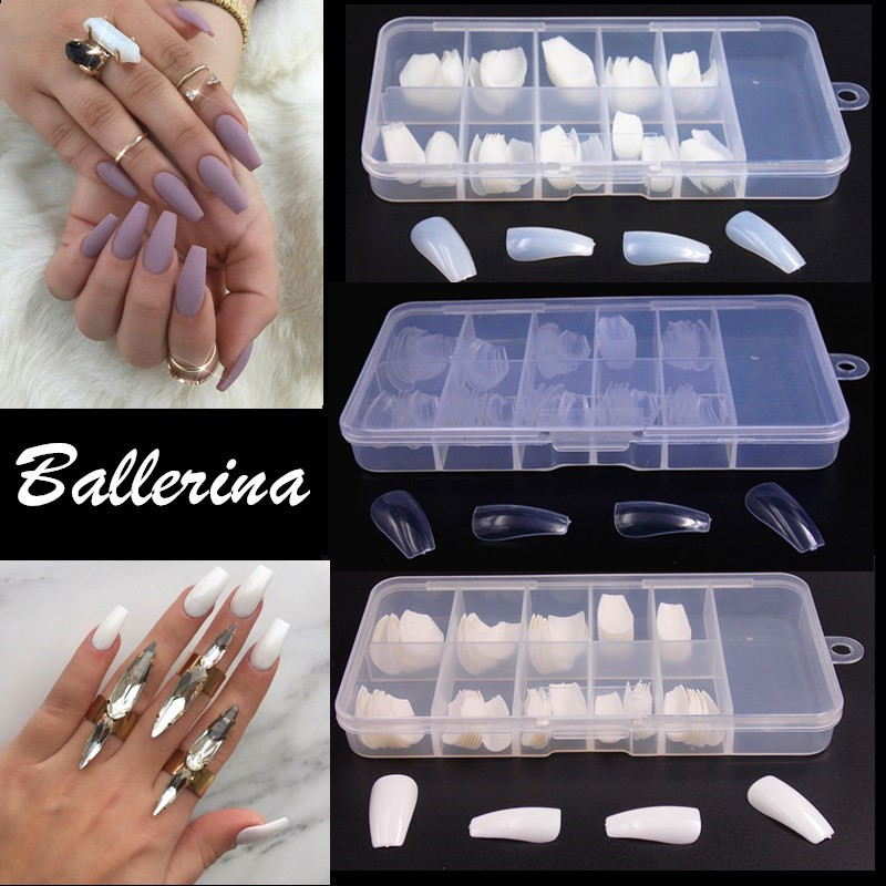 100Pcs Coffin Ballet False Nail Medium And Long Square Head Fake Nail DIY Wearable Full Cover False Nails white transparent