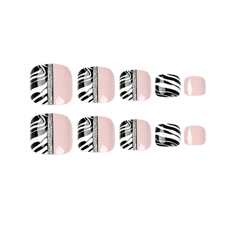 Hot Selling Wholesale 24PCS/Box Black White Lines Decorate Nail Tips Accessories Water Proof False Nails