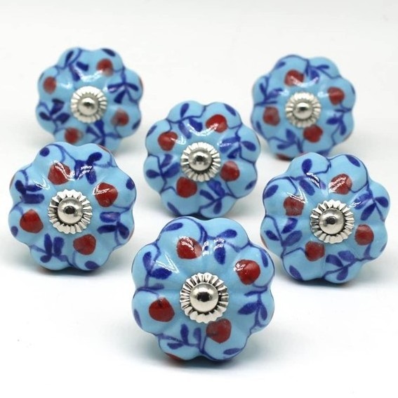 Blue Solid Ceramic Drawer knob Bulk Ceramic Wardrobe Knobs Multicolor Designer Pulls Leaf Flower Kitchen Cabinet Door Cupboard