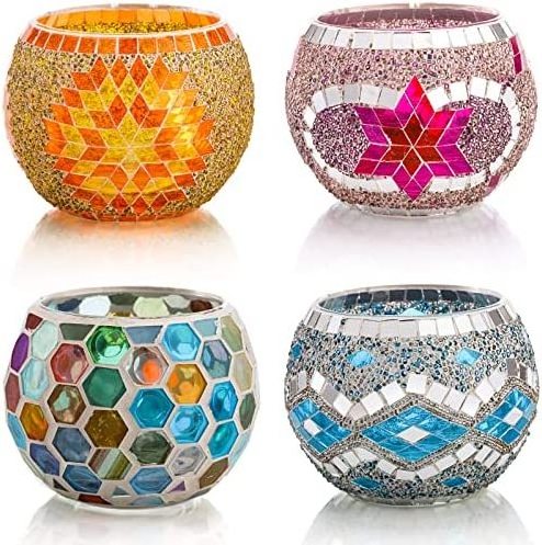 Glass Votive With Mosaic Finishing Best For Party Table decor Night Dinner Design Candle T-light Holder