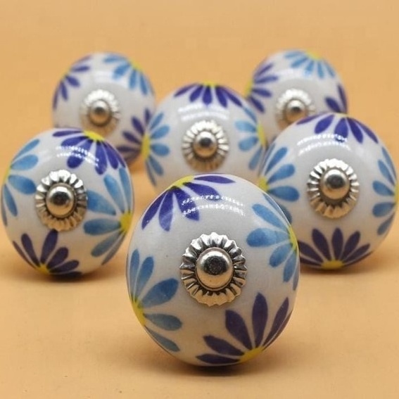 Drawer Ceramic knob Dresser Beautiful Handle indian knob Furniture Hardware Flower Knobs Cheap White Ceramic cabinetry