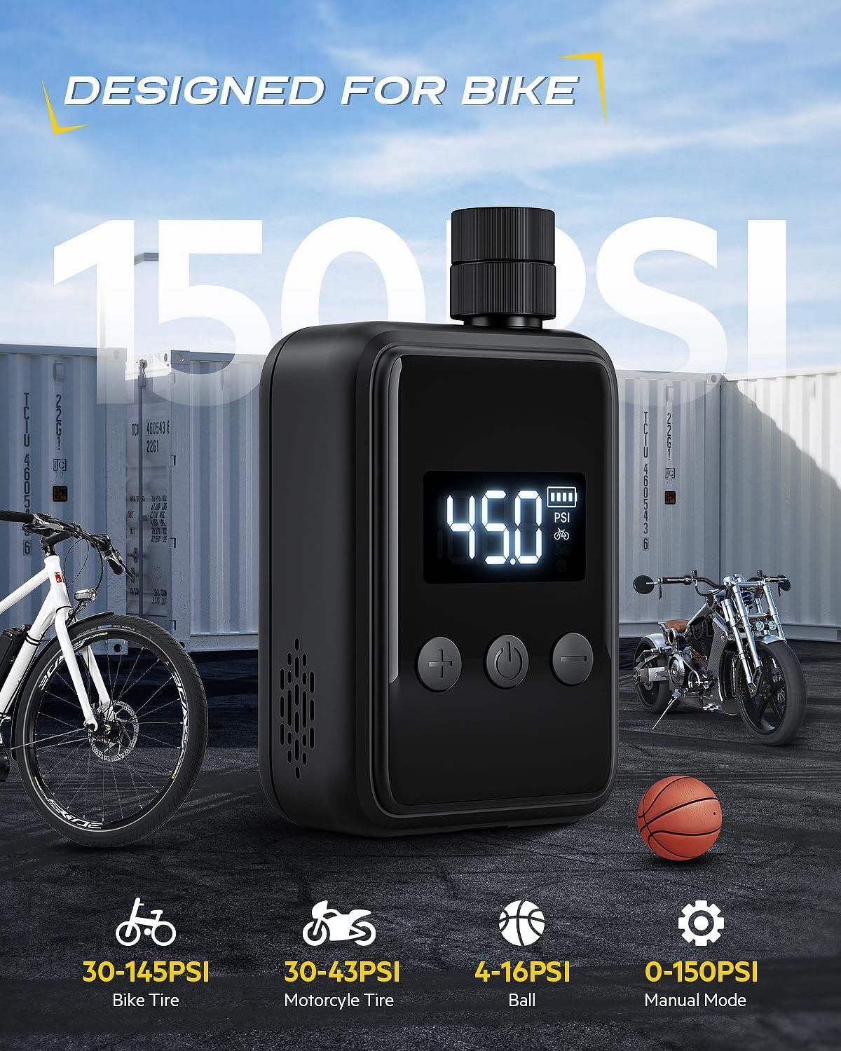 Electric Bike Pump, 120PSI Portable Bicycle Pump, Mini Bicycle Tire Pump with Pressure Gauge LCD Display, Presta