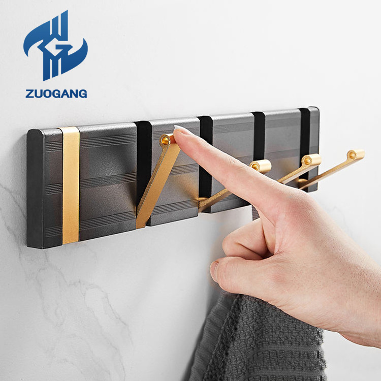 Zuogang Nordic Metal Black Gold Clothes Hook Adhesive Aluminum Alloy Hidden Coat Towel Wall Hooks