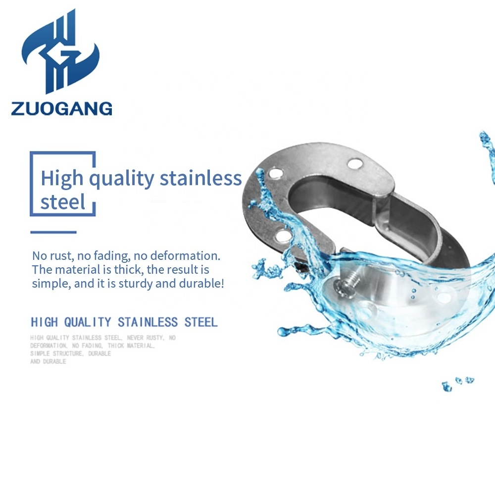 Stainless Steel Clothes Rail Rod Shower Curtain Closet U-Shaped Rod Closet Pole Sockets Flange End Supports Durable