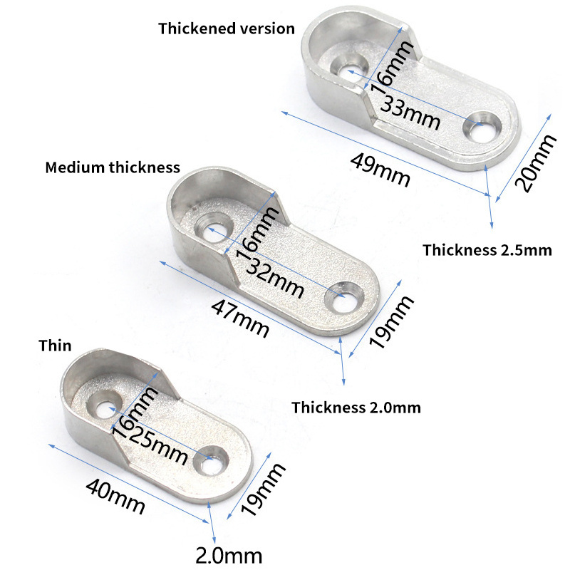 Zuogang 16/19mm Oval Closet Rod End Supports Chrome Plated Wardrobe Tube Holder Rod Flange Hanging Rail Tube Support