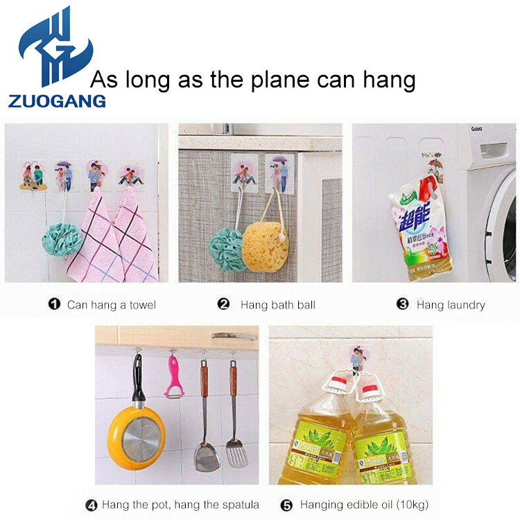 Zuogang Alibaba Wholesale Door Hardware Custom Metal Transparent Strong Plastic Hook Adhesive Rails Coat Robe Wall Hooks