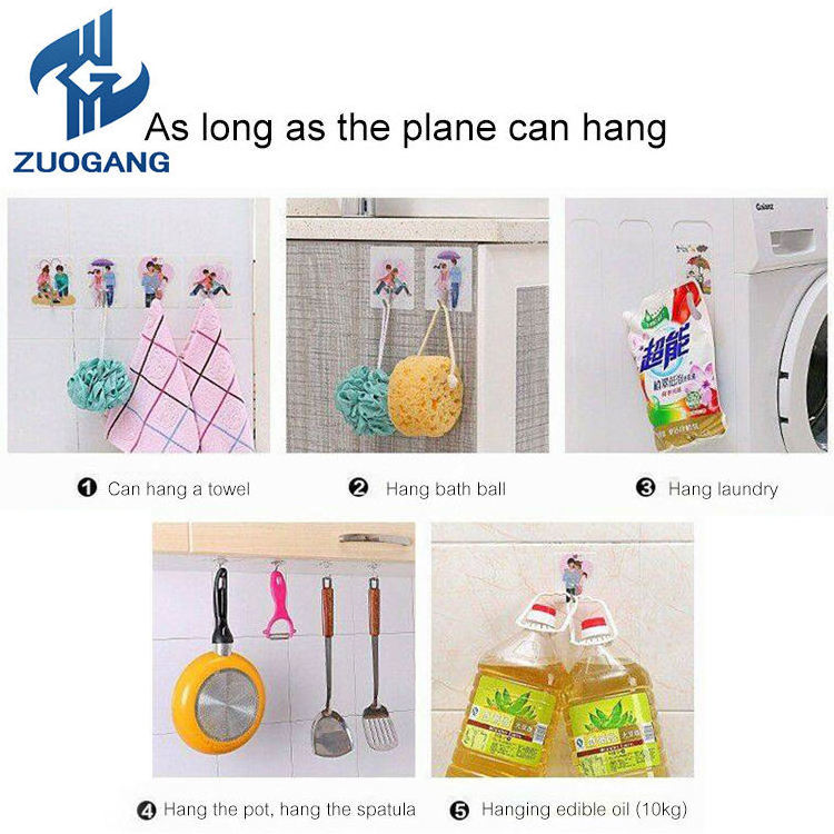 Zuogang Seamless Adhesive Door Wall Hanger Hooks Suction Heavy Load Kitchen Bathroom Towel Plastic Transparent Wall Hook