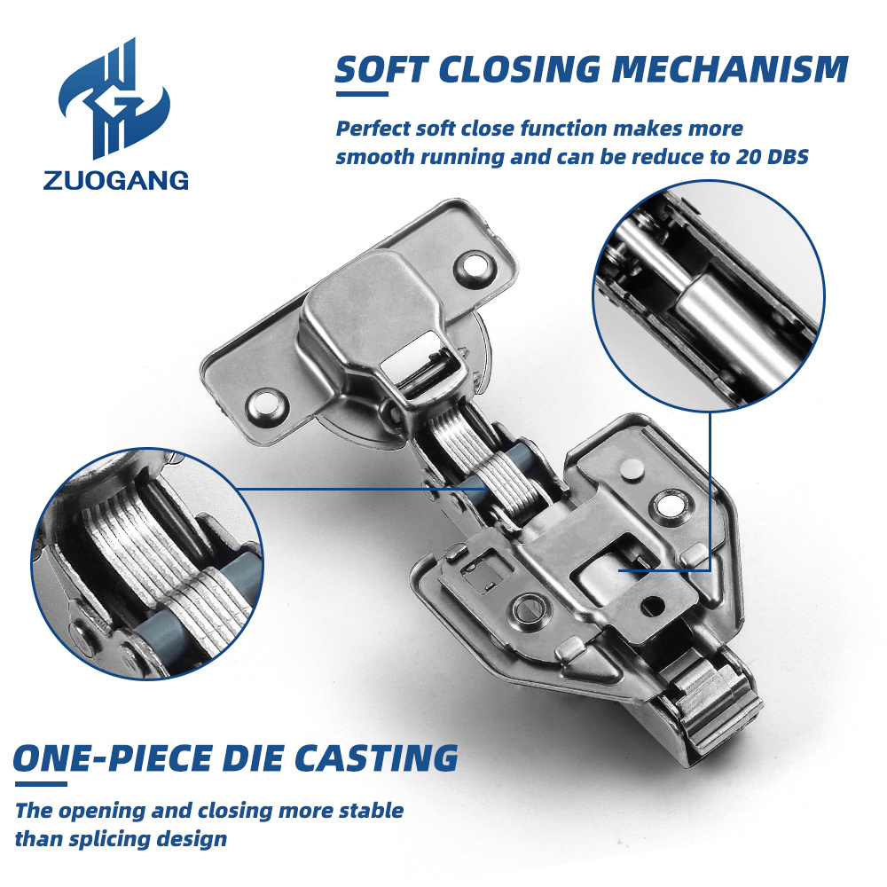 Zuogang adjustable Cold Steel MS hydraulic buffer damping Clip-on Soft Closing cabinet furniture 3D hinge