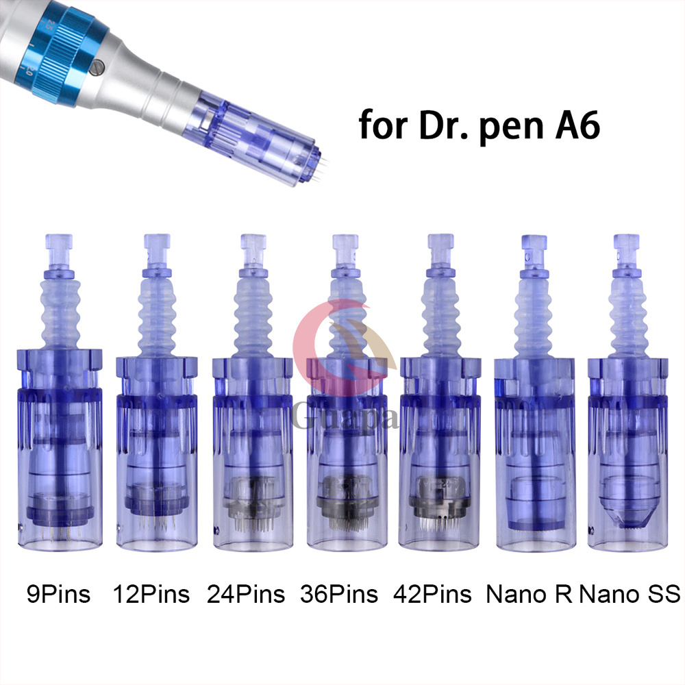 Disposable Blue Micro Needle Cartridges Tattoo Supplies Nano/9/12/36/42 Pins For Dr Pen A6 Machine Replacement Head Tattoo Tips