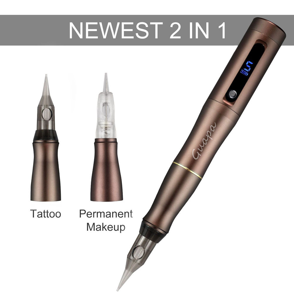 Newest Permanent Makeup Tattoo Machine with 2 Head Digital Eyebrow Tattoo Machine Pen Universal Tattoo Cartridge Needles