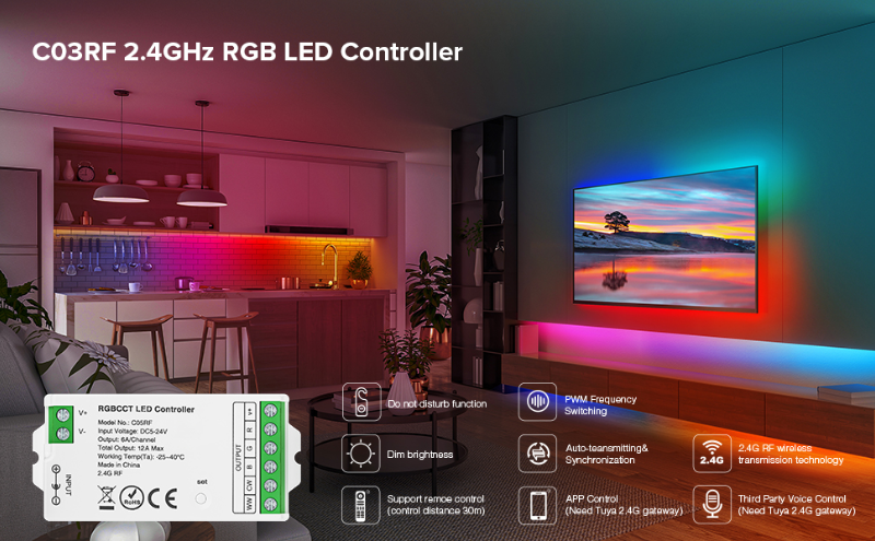 Tuya Smart RGB RF controller LED strip light remote controller Alexa voice controller