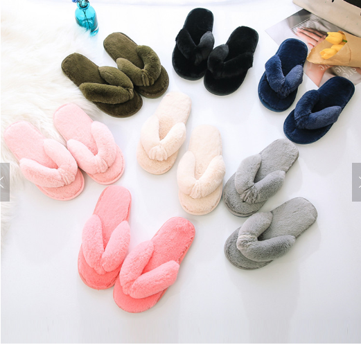 Big size faux fur slippers indoor plush fur flip flops, women fluffy fur thong