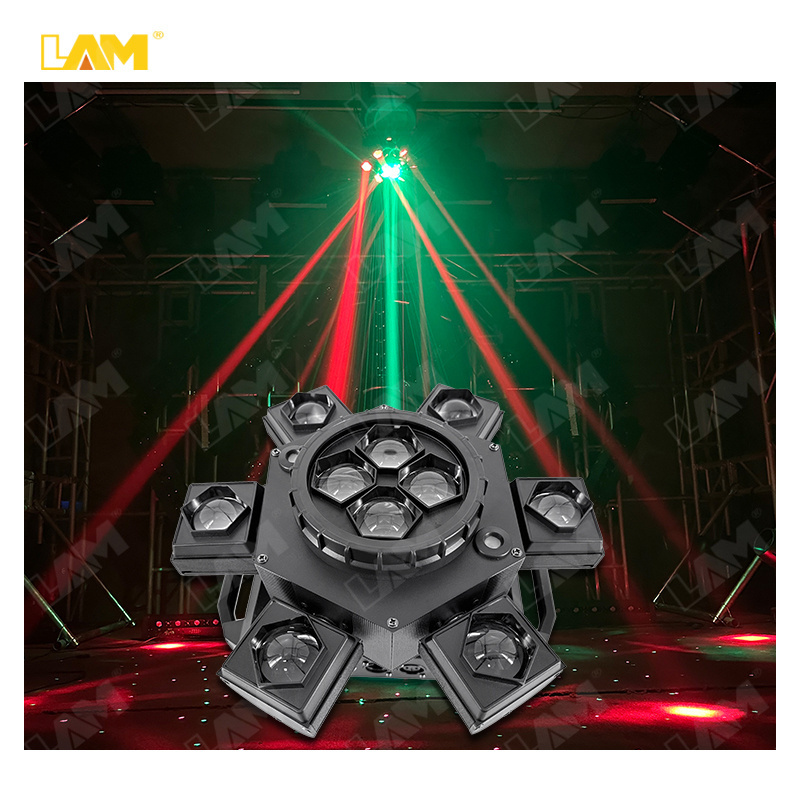 6 Arm Bee Eyes LED Beam Moving Head Light with Red Green Laser Effects DMX Stage Lighting For DJ  Disco Music Dance Party