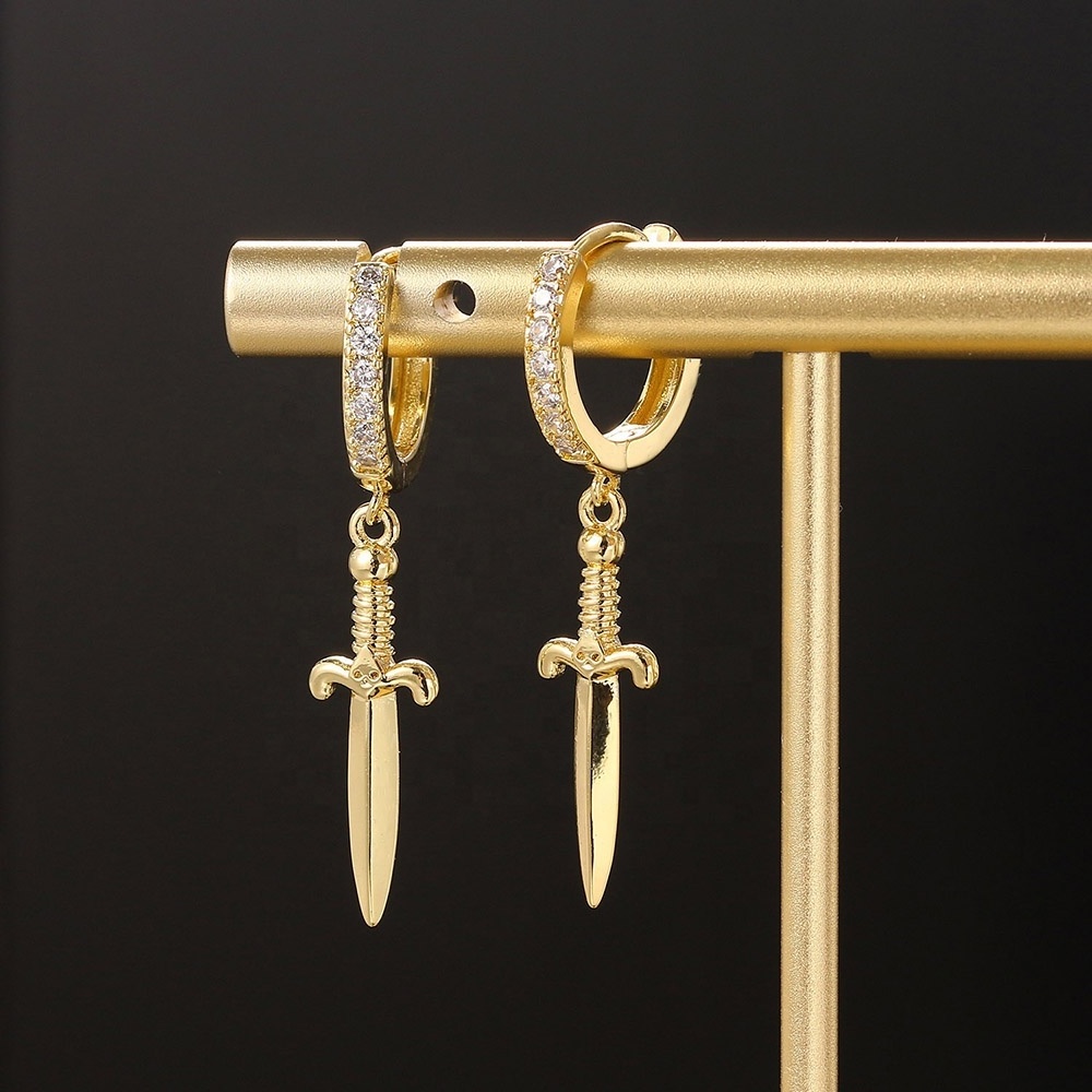 New Arrival Minimalist Men Women Ear Jewelry Punk Style Cross Dagger Sword Dangle Hoop Earring