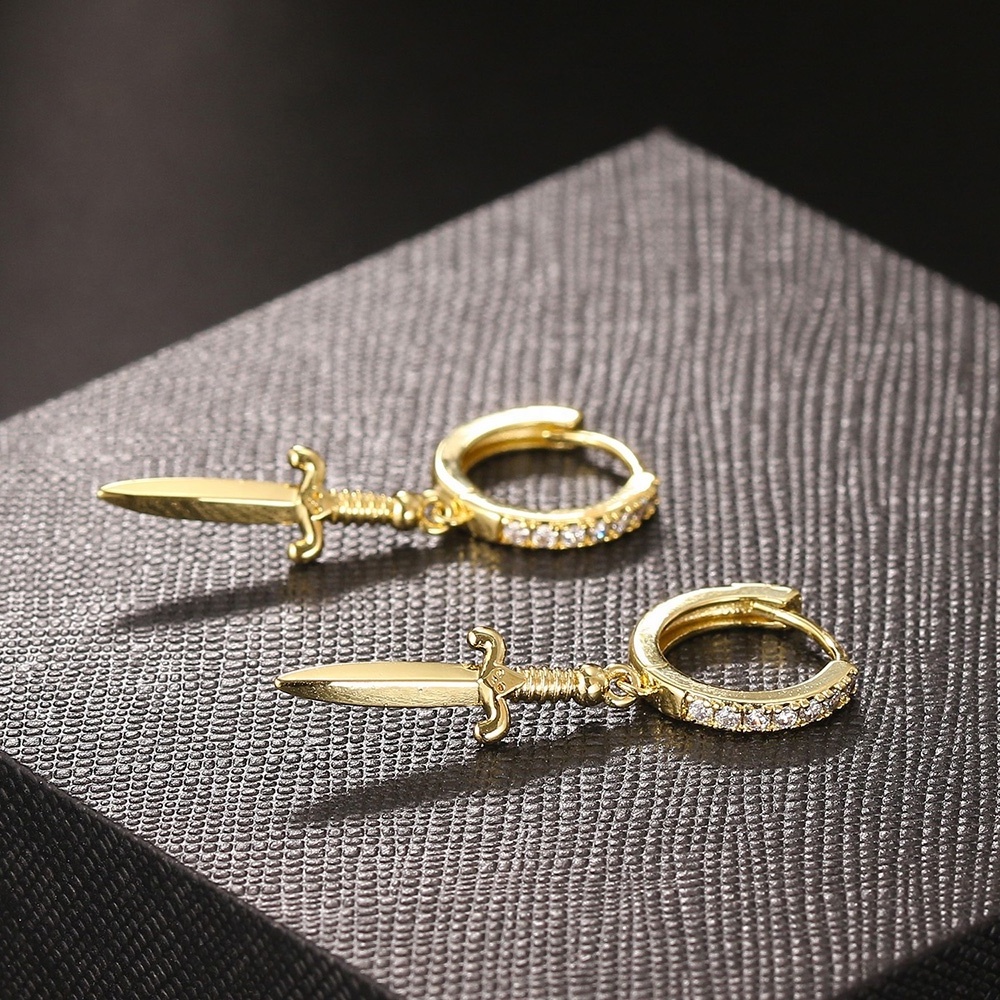 New Arrival Minimalist Men Women Ear Jewelry Punk Style Cross Dagger Sword Dangle Hoop Earring