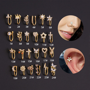 Wholesale Fashion New Body Jewelry 1Pc Zircon Ear Cuffs Heart Star Flowers Butterfly Clip Rings Fake Nose Cuff Non Piercing