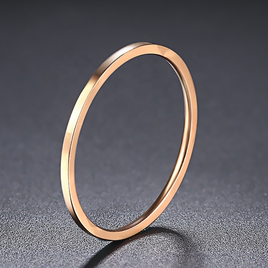 Cheap Wholesale Simple Korean Jewelry Women Fashion Tarnish Free PVD Plated Stainless Steel Band Ring