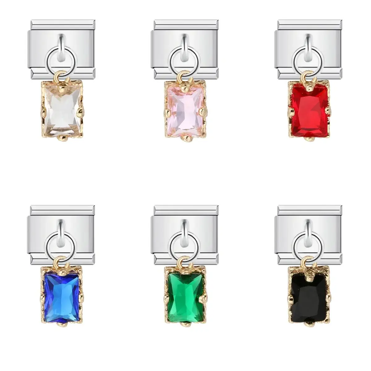 New Versatile Italian Stainless Steel Single DIY 9mm ComBination Charm Bracelet Sugar Colored Square Series Pendant Bracelets