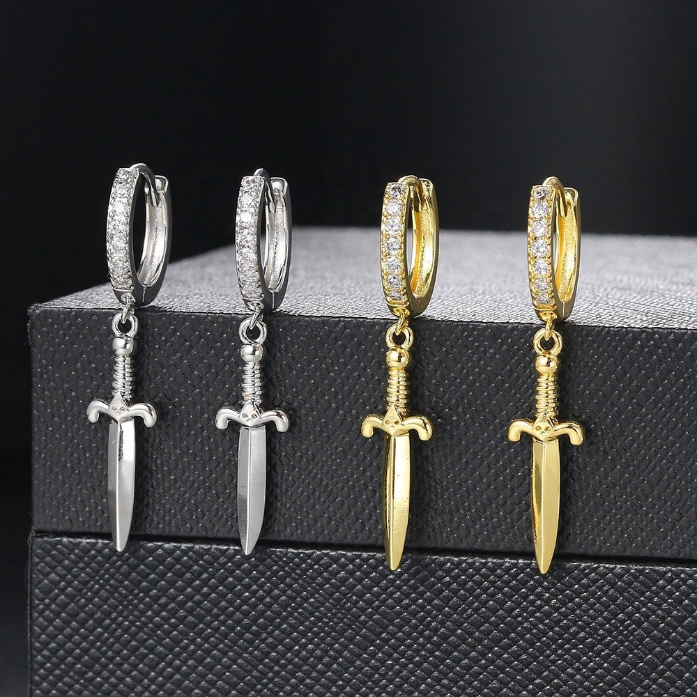 New Arrival Minimalist Men Women Ear Jewelry Punk Style Cross Dagger Sword Dangle Hoop Earring