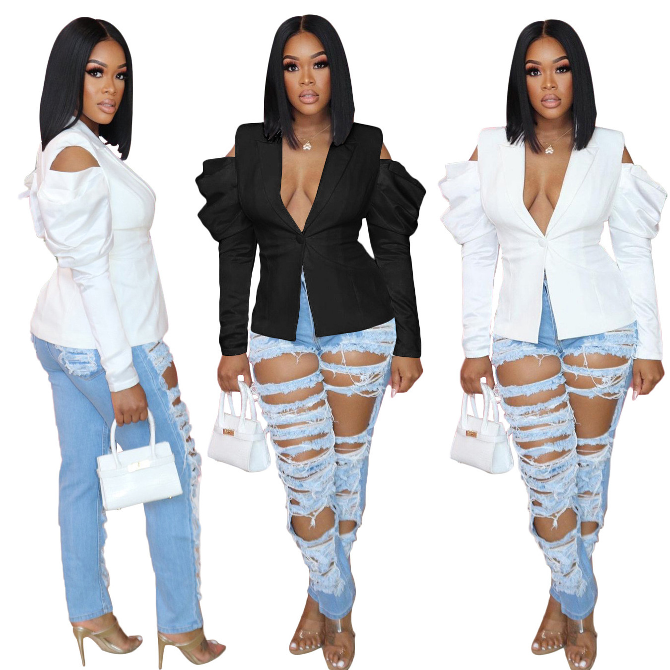 Puff Sleeve Mujer Clothing Fall Winter Sexy Woman Blazer Jacket Suit For Girls Blazers Ladies Women Plus Size Women's Coats