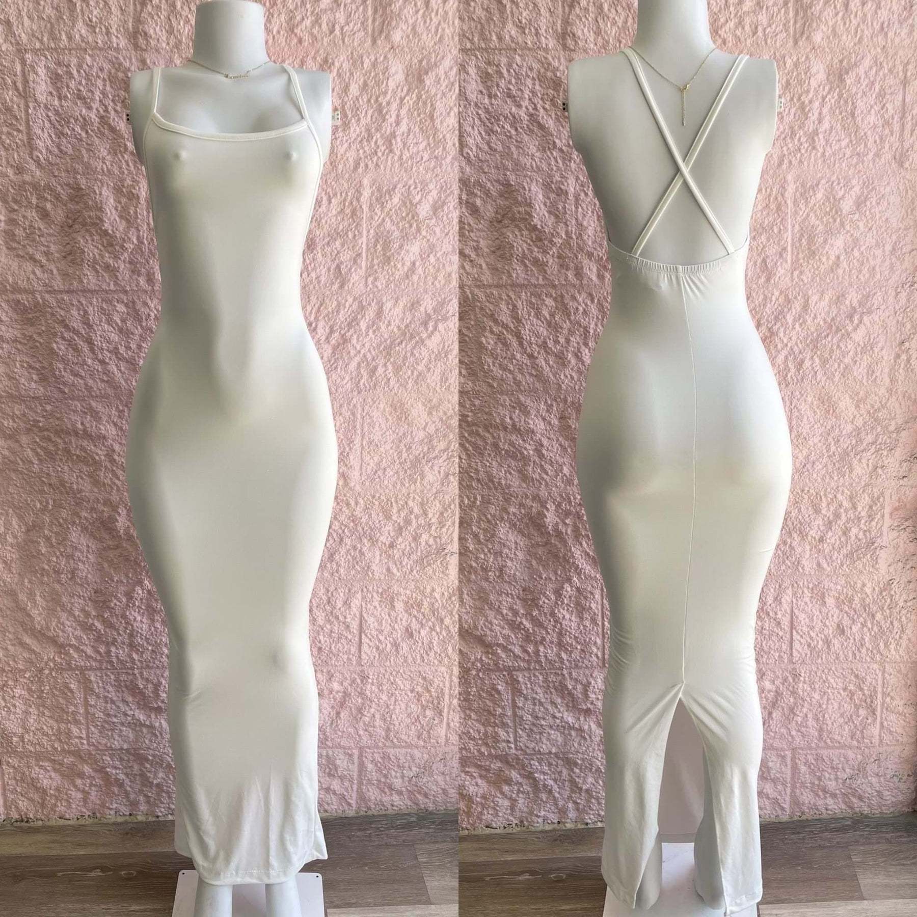 Summer Women Cotton and Spandex Maxi Sundress Sexy Clubwear Backless Boob Slip Dress White Elegant Ladies Split Sling Dresses