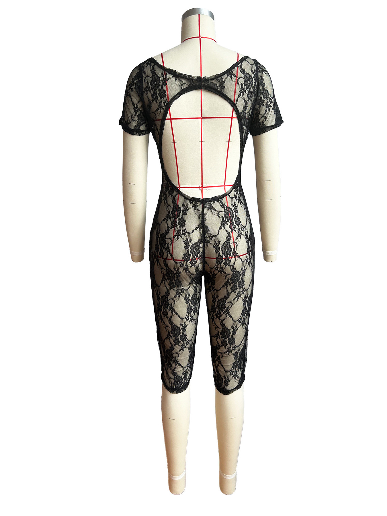 Valentines Day Outfits Women Sexy Lace Mesh Romper Skin Tight Cut Out Jumpsuit See Thru Body Shaping Red Lace Jumpsuit