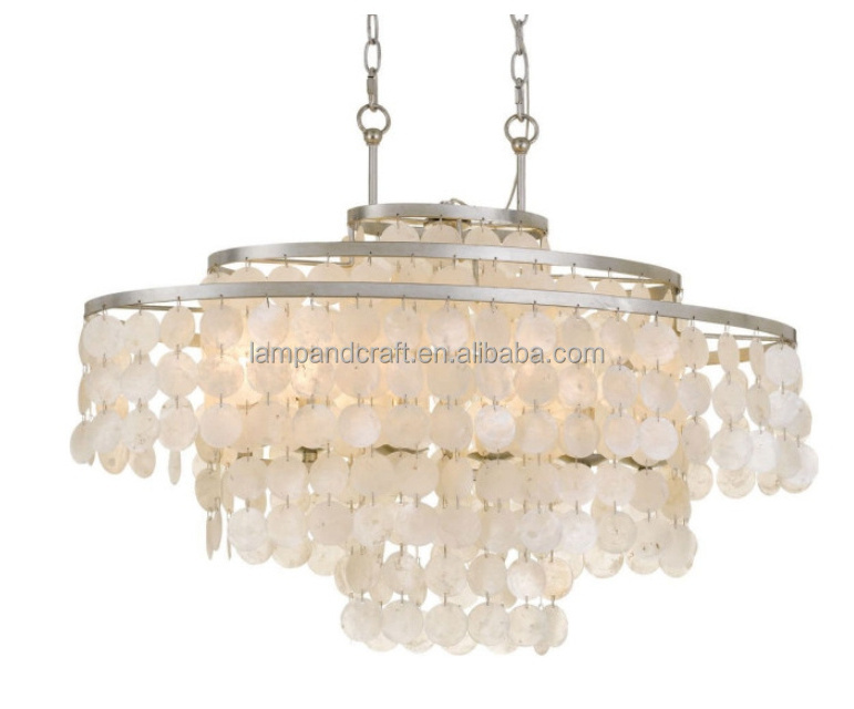 Round King Size Chandelier With Round Capiz Seashells, Champagne for Dining/Living Room, Bedroom, Office, Foyer