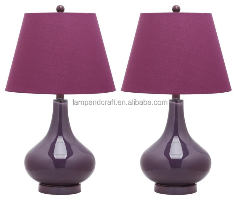 purple glass table lamp for living room with White Drum Shade Decor for Living Room Bedroom House Bedside Nightstand