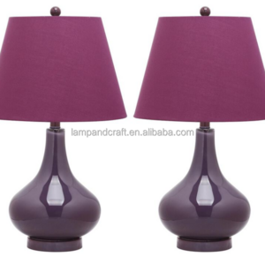 purple glass table lamp for living room with White Drum Shade Decor for Living Room Bedroom House Bedside Nightstand