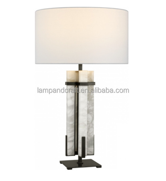 Large Table Lamp 1-Light Hand-Rubbed Brass & Alabaster Linen Shade for home decor bedroom hotel lobby hotel Guestroom