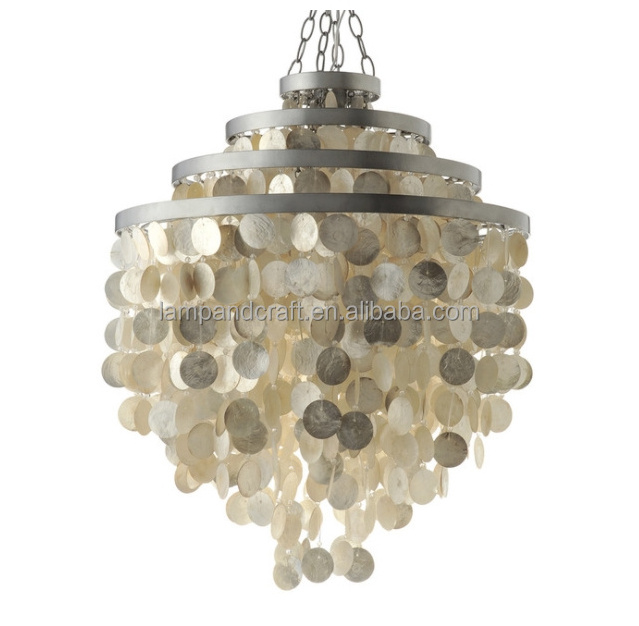 Round Chandelier With Capiz Shells for Dining/Living Room, Bedroom, Office, Foyer