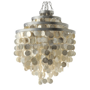 Round Chandelier With Capiz Shells for Dining/Living Room, Bedroom, Office, Foyer