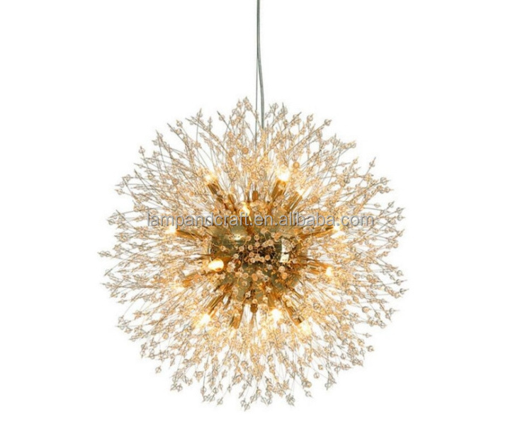 Brushed Gold Round Chandelier With Glass Rods for Home Hotel Decoration