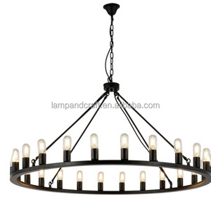 24-Light Candle Wagon Wheel Chandelier Farmhouse Black Pendant Lights for Home Hotel Decoration