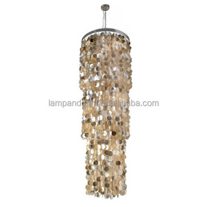 Round King Size Chandelier With Round Capiz Seashells, Champagne for Dining/Living Room, Bedroom, Office, Foyer