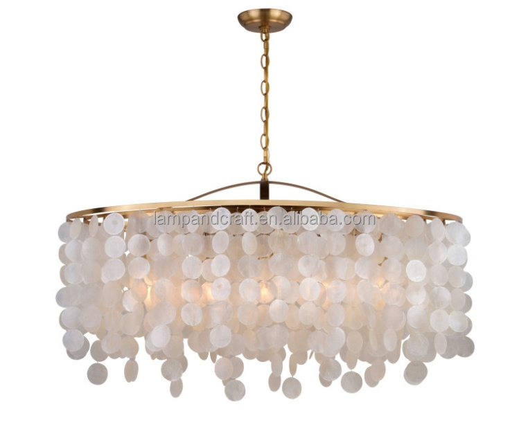 Round Chandelier With Capiz Shells for Dining/Living Room, Bedroom, Office, Foyer