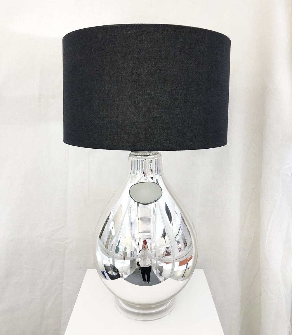 chrome ball big size glass table lamp with black linen fabric lampshade for hotel