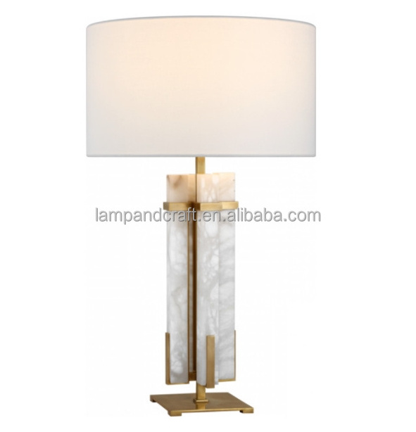 Large Table Lamp 1-Light Hand-Rubbed Brass & Alabaster Linen Shade for home decor bedroom hotel lobby hotel Guestroom