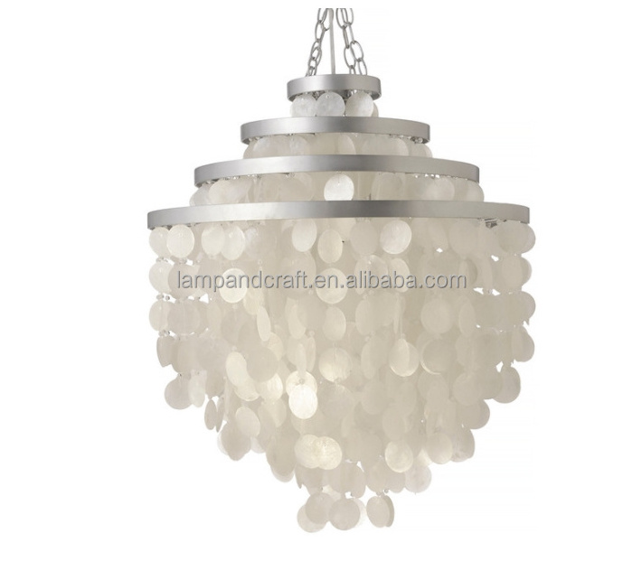 Round King Size Chandelier With Round Capiz Seashells, Champagne for Dining/Living Room, Bedroom, Office, Foyer