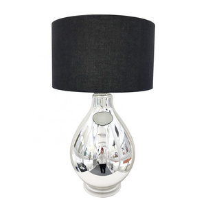 chrome ball big size glass table lamp with black linen fabric lampshade for hotel