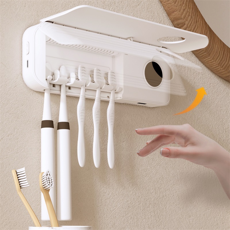 Wall Mounted Tooth Brush Sterilizer Cleaner Sterilization and Timer Function Rechargeable Cordless Bathroom Toothbrush Holder