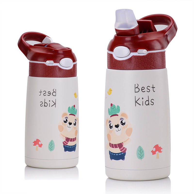 Children Travel Stainless Steel Drinking Water Bottle with Lid Cute Printing Kids School Sippy Cup