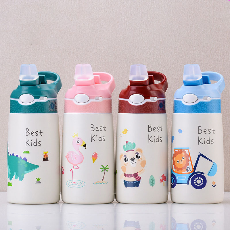 Children Travel Stainless Steel Drinking Water Bottle with Lid Cute Printing Kids School Sippy Cup