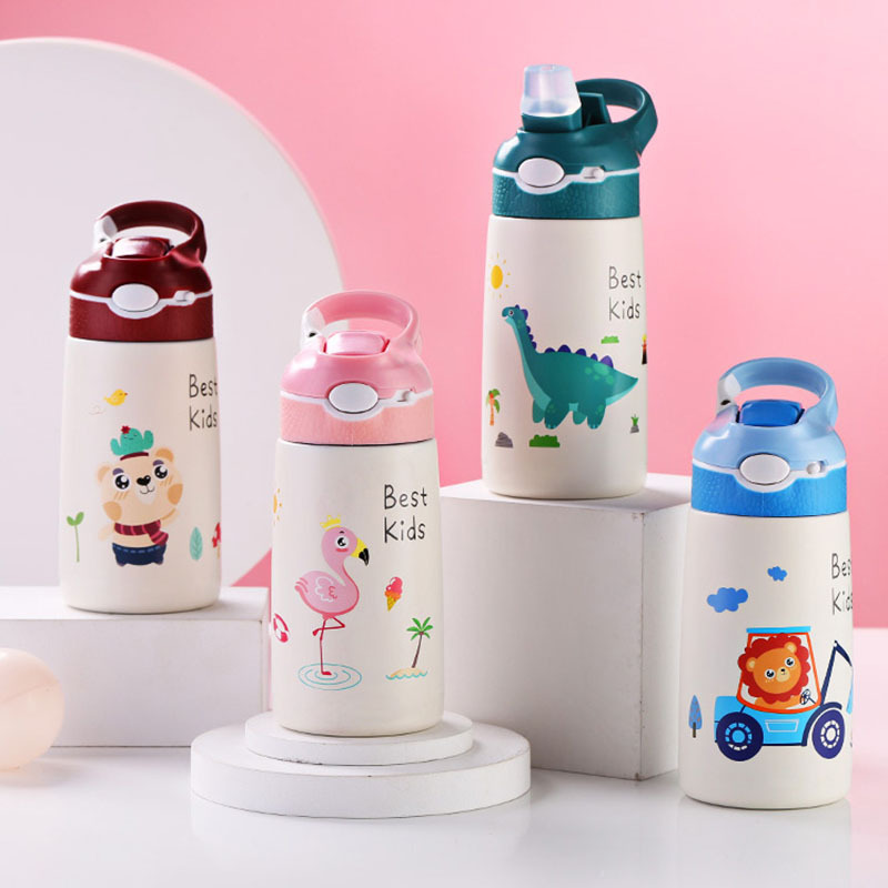 Children Travel Stainless Steel Drinking Water Bottle with Lid Cute Printing Kids School Sippy Cup